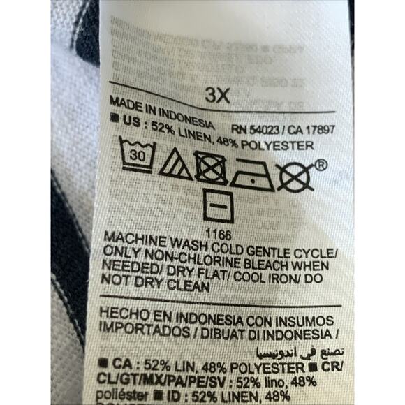 Old Navy Linen Blend Henley Shirt Women's Striped V-Neck Short Sleeve White 3X - Picture 6 of 12